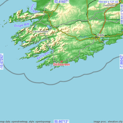 Topographic map of Skibbereen