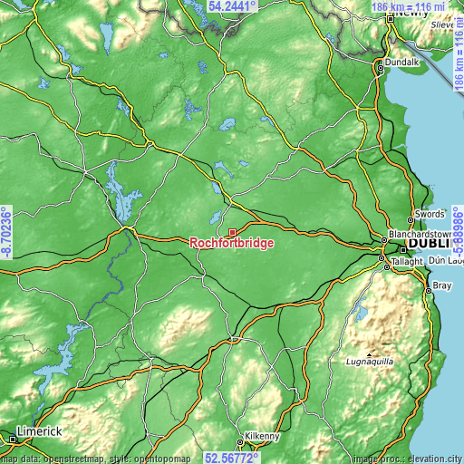 Topographic map of Rochfortbridge