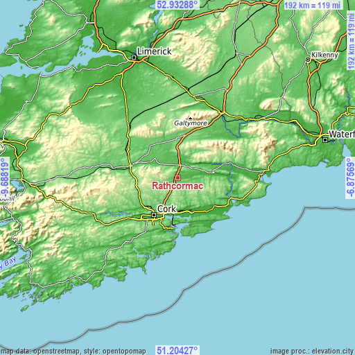 Topographic map of Rathcormac