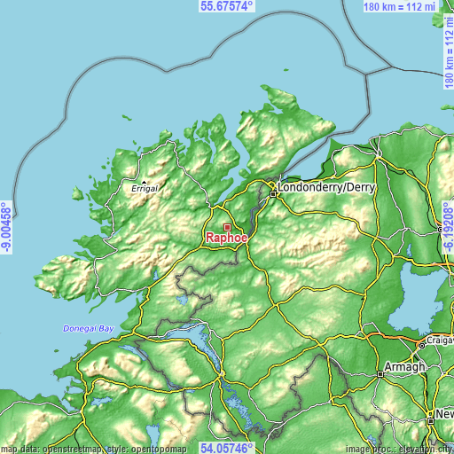 Topographic map of Raphoe
