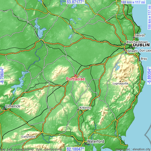 Topographic map of Portlaoise