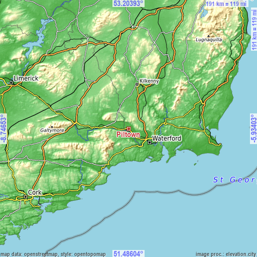 Topographic map of Piltown
