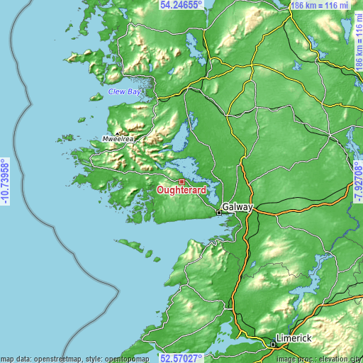 Topographic map of Oughterard