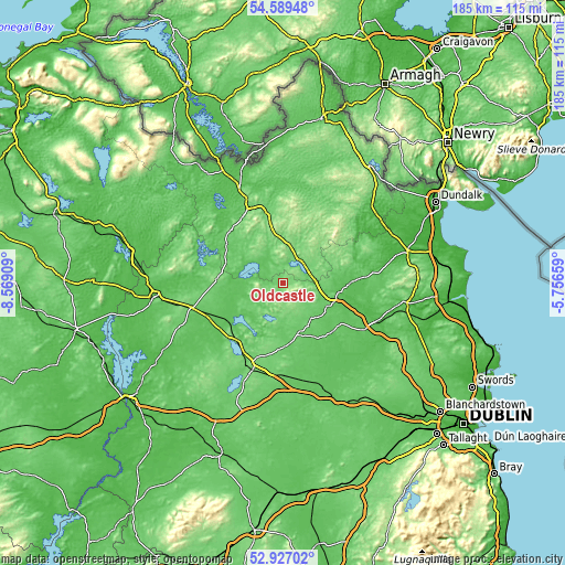 Topographic map of Oldcastle