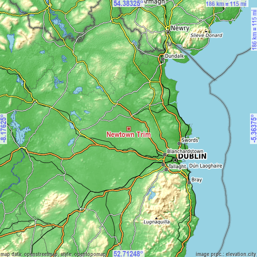 Topographic map of Newtown Trim