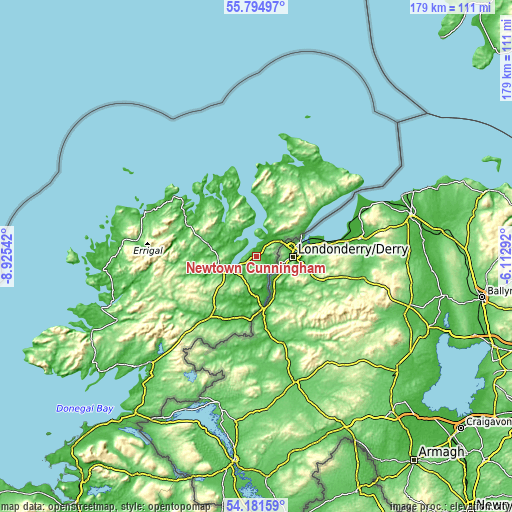 Topographic map of Newtown Cunningham