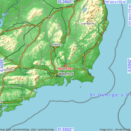 Topographic map of New Ross