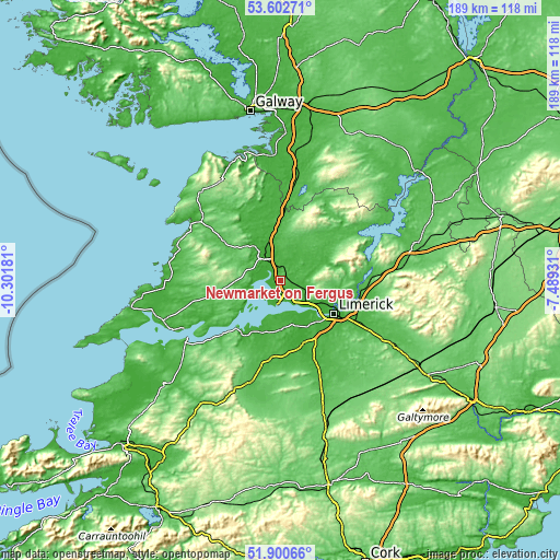 Topographic map of Newmarket on Fergus