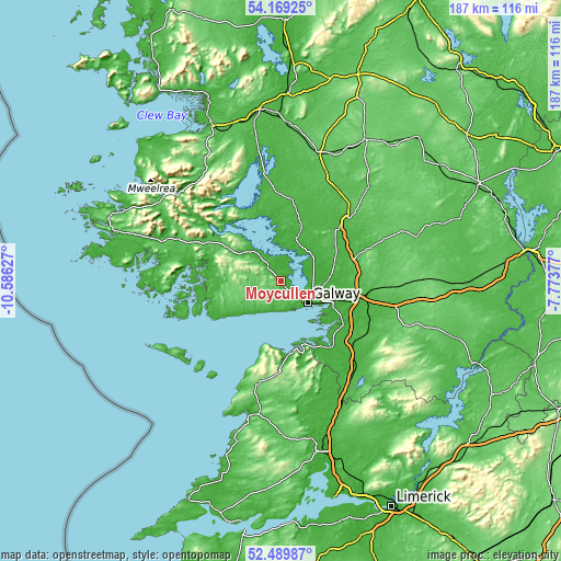 Topographic map of Moycullen