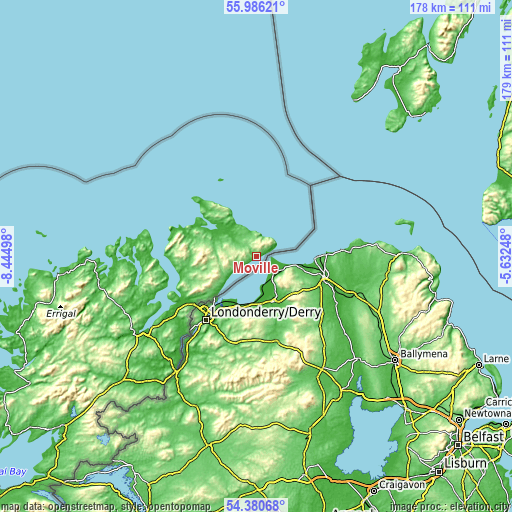 Topographic map of Moville