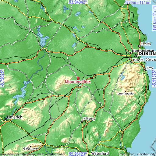 Topographic map of Mountmellick