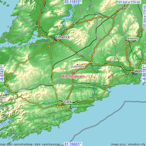 Topographic map of Mitchelstown