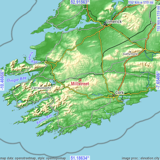 Topographic map of Millstreet