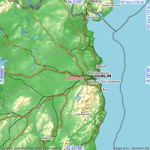 Topographic map of Maynooth