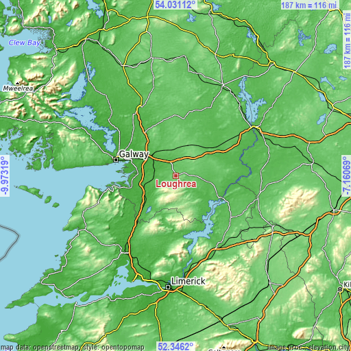 Topographic map of Loughrea