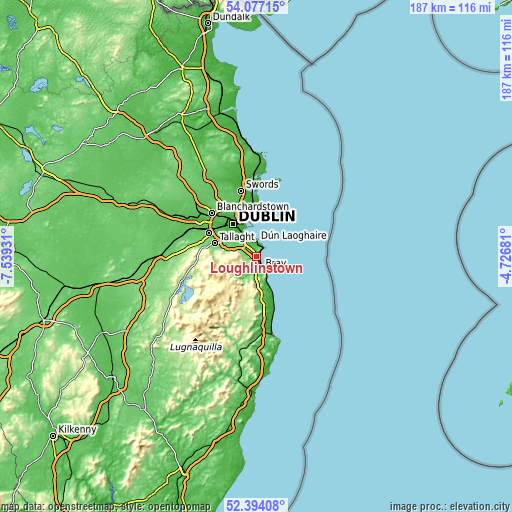 Topographic map of Loughlinstown