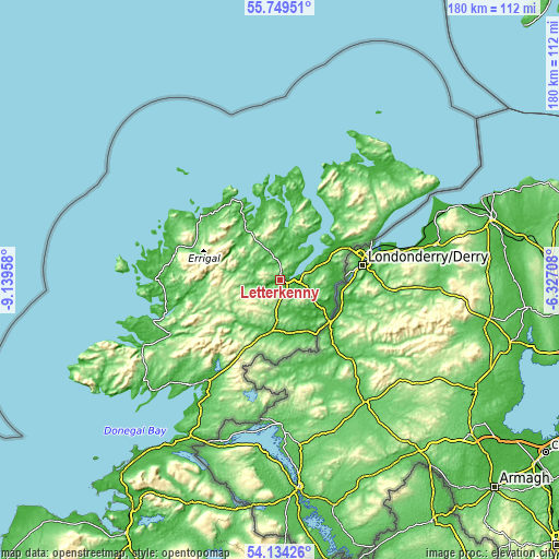 Topographic map of Letterkenny