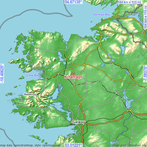 Topographic map of Kiltamagh