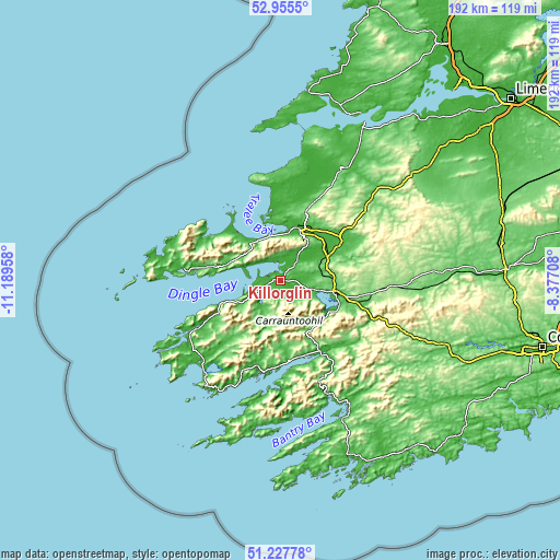 Topographic map of Killorglin