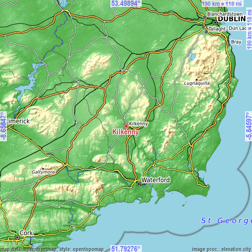 Topographic map of Kilkenny