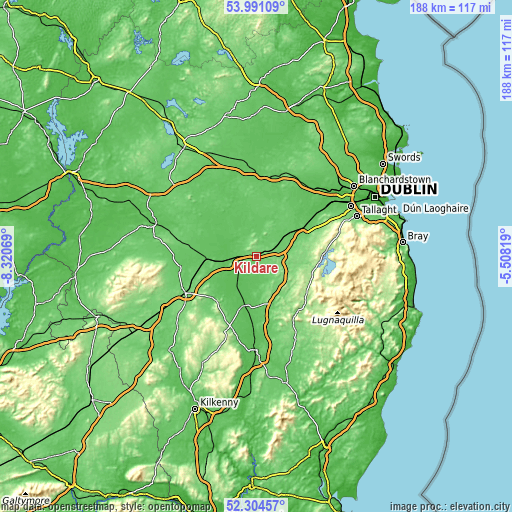 Topographic map of Kildare