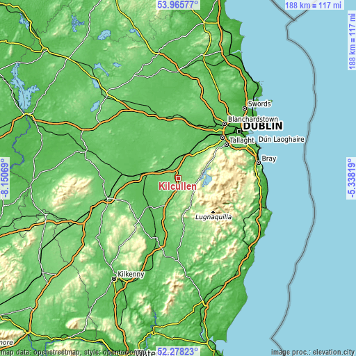 Topographic map of Kilcullen