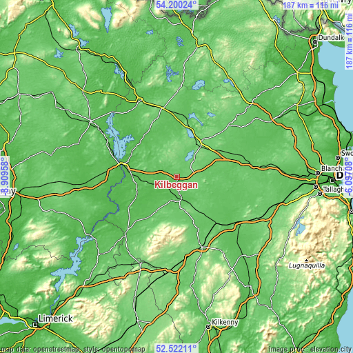 Topographic map of Kilbeggan