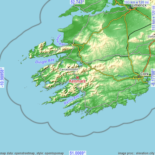 Topographic map of Kenmare