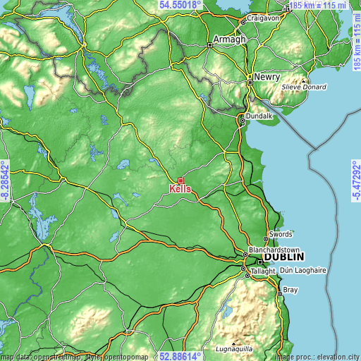 Topographic map of Kells