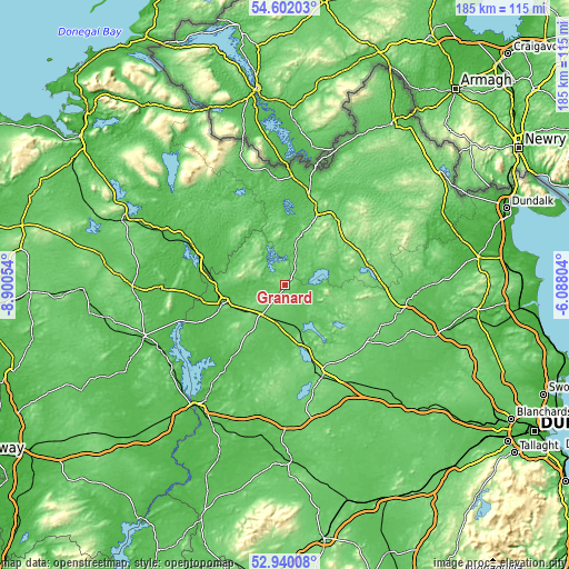 Topographic map of Granard