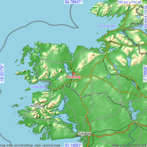 Topographic map of Foxford