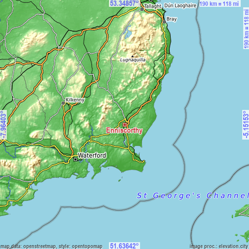 Topographic map of Enniscorthy