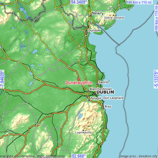 Topographic map of Dunshaughlin