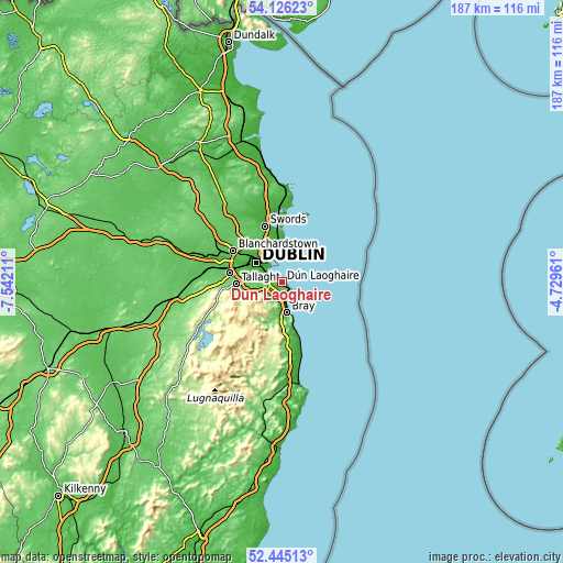 Topographic map of Dún Laoghaire