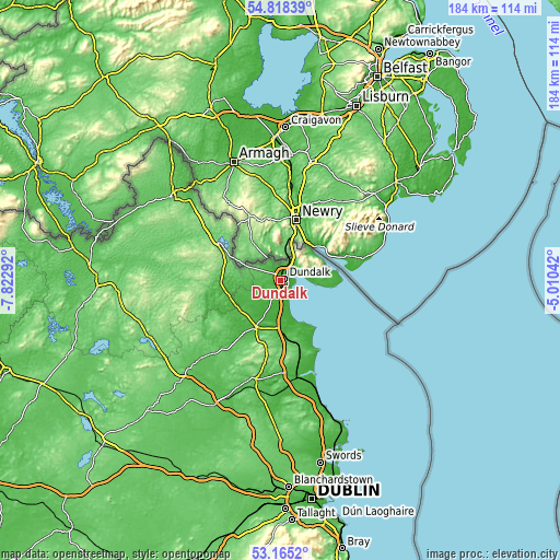 Topographic map of Dundalk