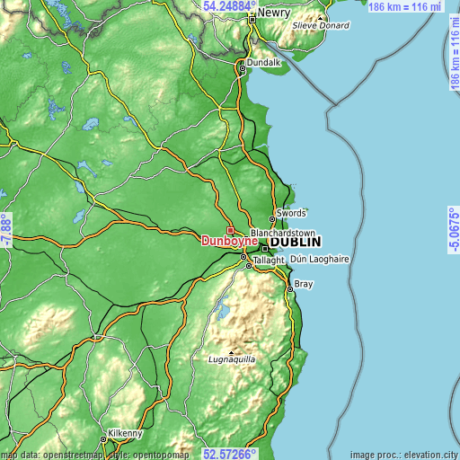 Topographic map of Dunboyne