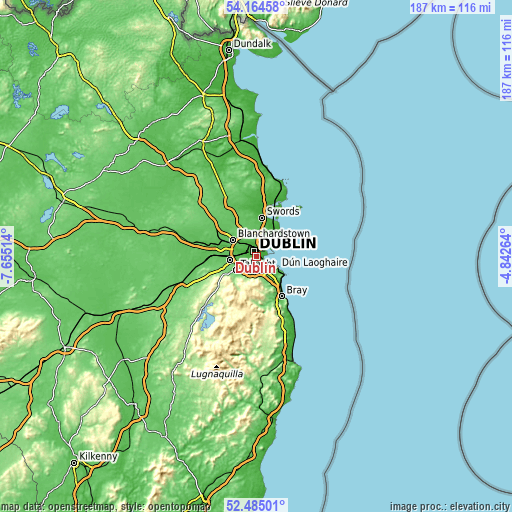 Topographic map of Dublin