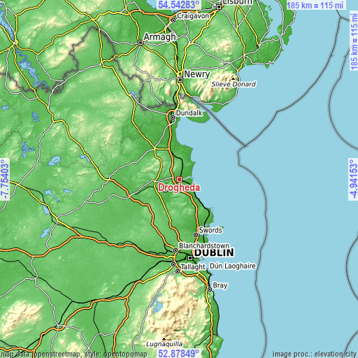 Topographic map of Drogheda