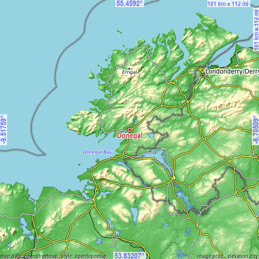 Topographic map of Donegal
