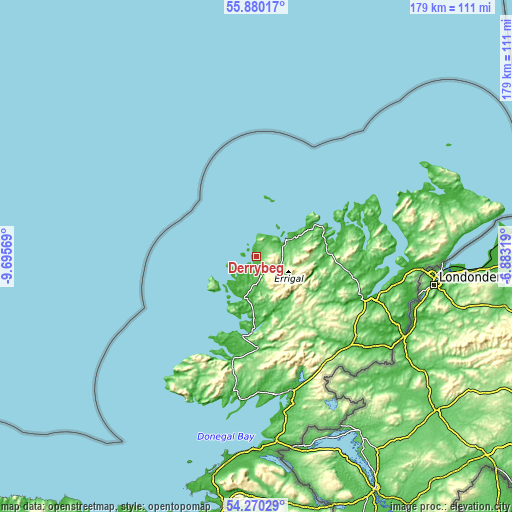 Topographic map of Derrybeg