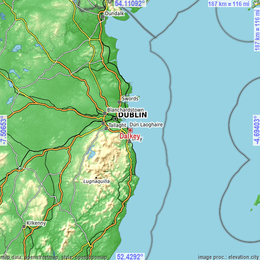 Topographic map of Dalkey