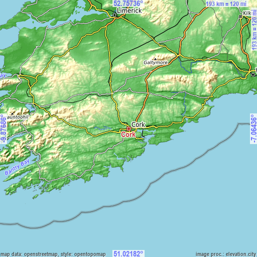 Topographic map of Cork