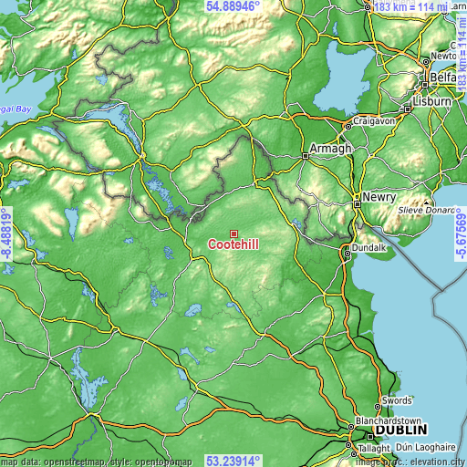 Topographic map of Cootehill