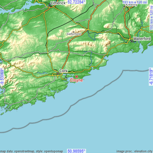 Topographic map of Cloyne