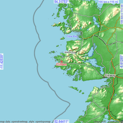 Topographic map of Clifden