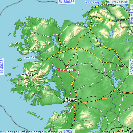 Topographic map of Claremorris