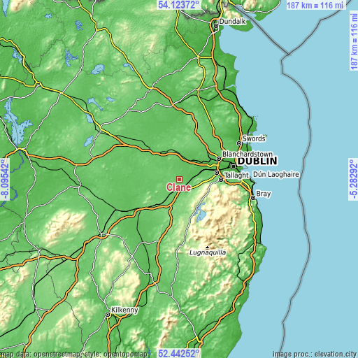 Topographic map of Clane