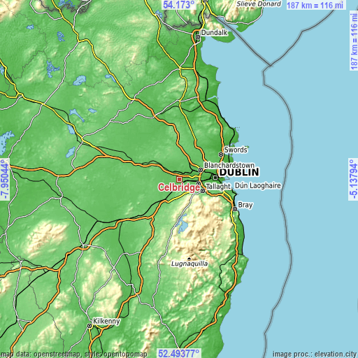 Topographic map of Celbridge