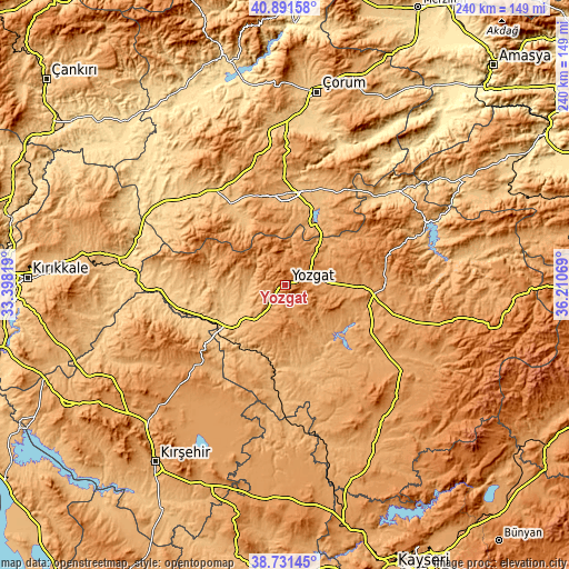 Topographic map of Yozgat