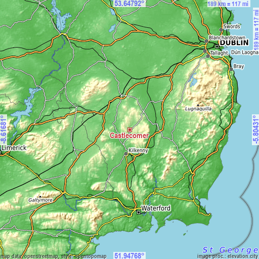 Topographic map of Castlecomer